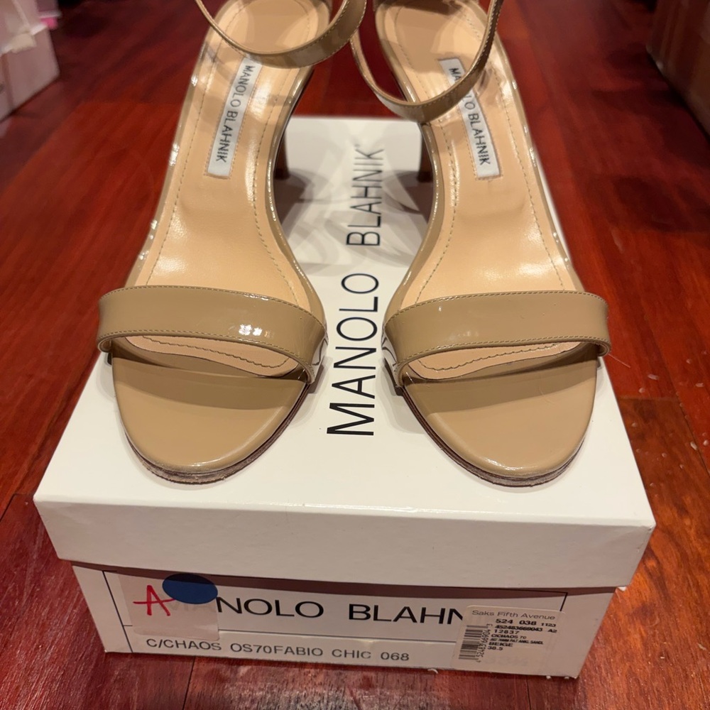 Manolo Blahnik Patent Leather Nude Ankle Strap Heels - Picture 5 of 12